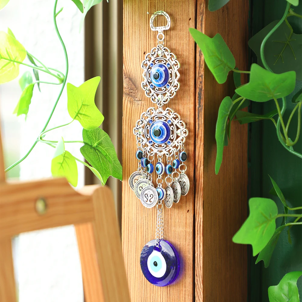 Turkish Blue Evil Eye Home Decor Hamsa Hand Moon Elephant Amulet Wall Hanging Ornament Evil Eye Protection Room Decoration Gift