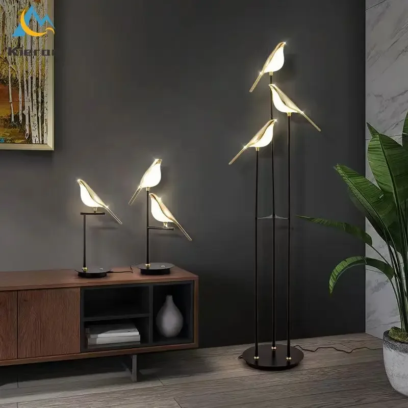 Nordic Minimalist Crow LED Floor Lamp Living Room Bedroom Dining Room Bedside Bird Table Lamp Room Decoration Magpie Floor Light