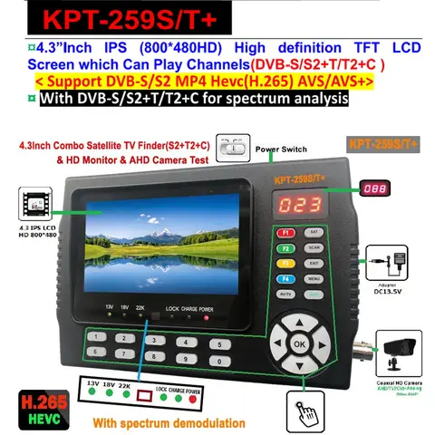 KPT-259S/T+ AHD DVB-S2 DVB-T2 DVB-C HD TV Receiver Spectrum Analysis Satellite Finder Meter KPT-259ST+
