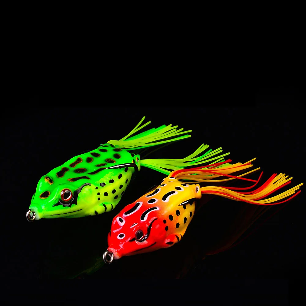 1 pçs 5cm sapo isca tubo macio isca de pesca de plástico com ganchos de pesca topo raio de água sapo artificial 3d olhos