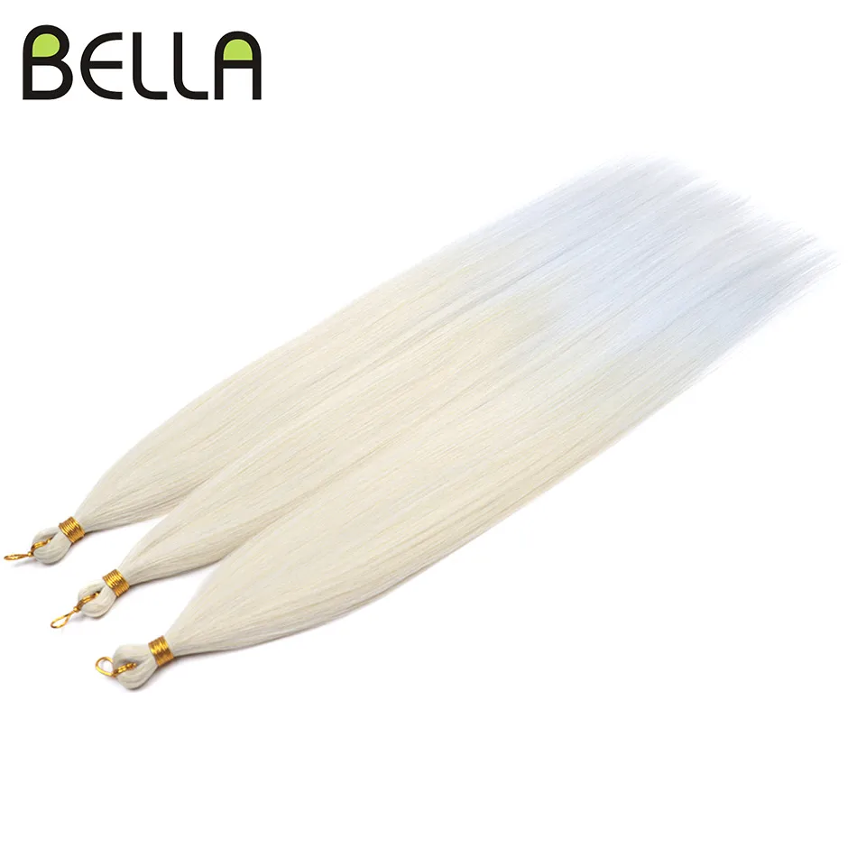 BELLA 28 Inch 3PCS Straight Pony Hair Crochet Braids Hair Synthetic Braiding Hair Ombre Blonde Crochet Hair Extension Fake Fiber