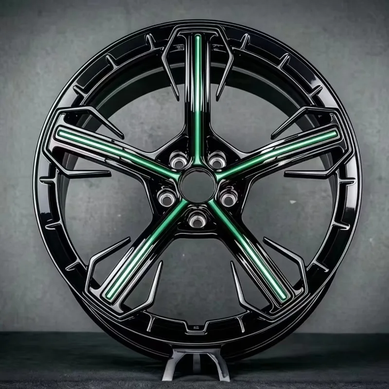 【2026】Forged Wheels 16 17 18 19 20 21 22 23 Inch Are Available And The 5-spoke Design Is Black And Green For Mercedes-Benz Audi