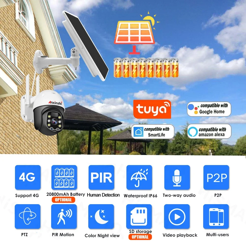 Tuya APP 1080P كاميرا تعمل بالطاقة الشمسية 4G كاميرات PTZ خارجية 4g بطاقة Sim عرض الهاتف المحمول PTZ كاميرا CCTV بالطاقة الشمسية 4G #4