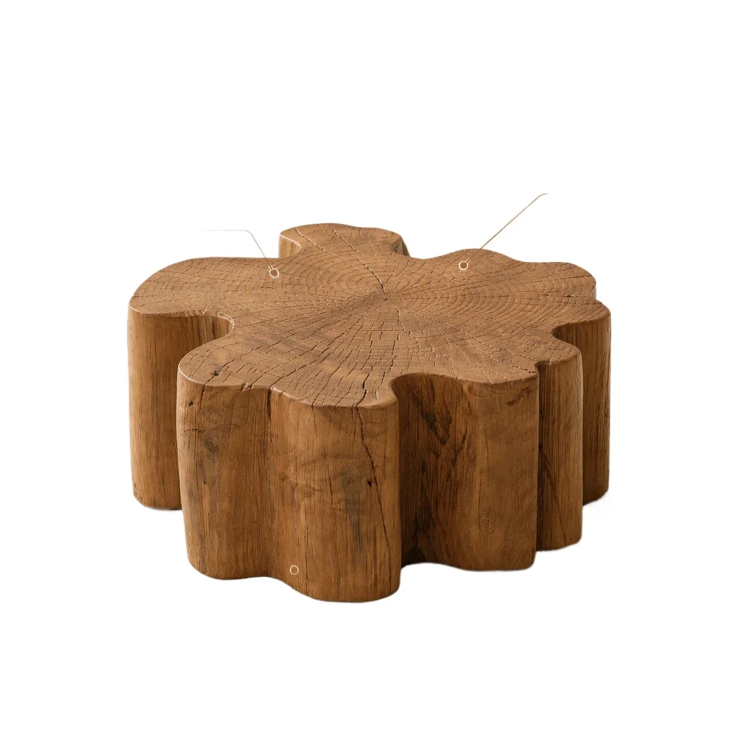 Petal Solid Wood Coffee Table Creative Irregular Shape Wooden House Style Old Tree Stump Vintage Furniture