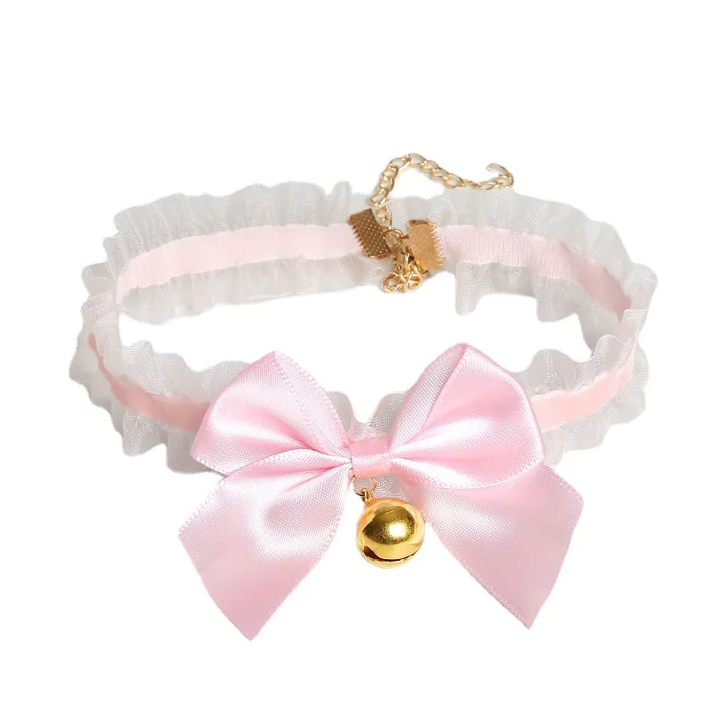 Lolita Choker คออุปกรณ์เสริม Props ลูกไม้โบว์ Bell Collar แม่บ้าน Choker