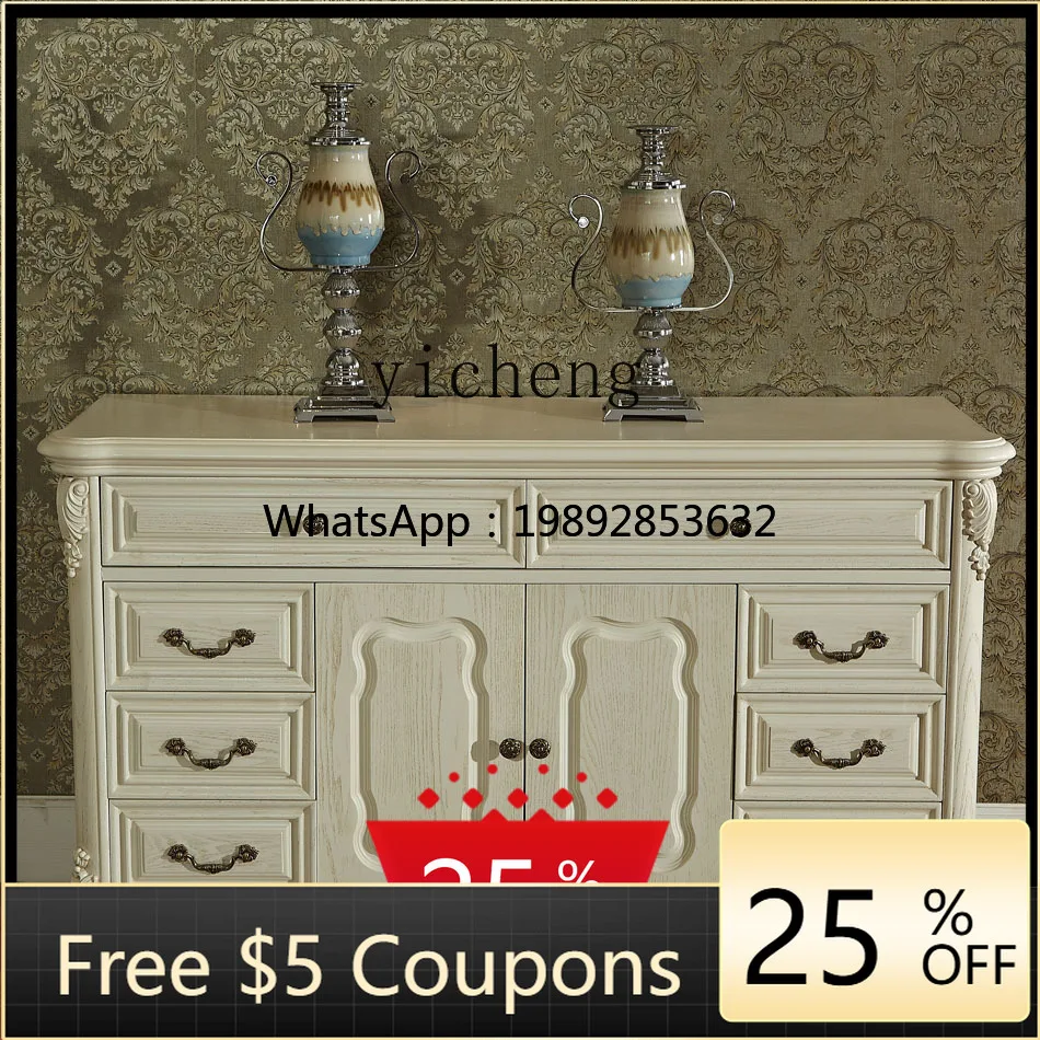 

AA White antique light luxury locker, simple European cabinet with drawers European solid wood dining side cabinet,