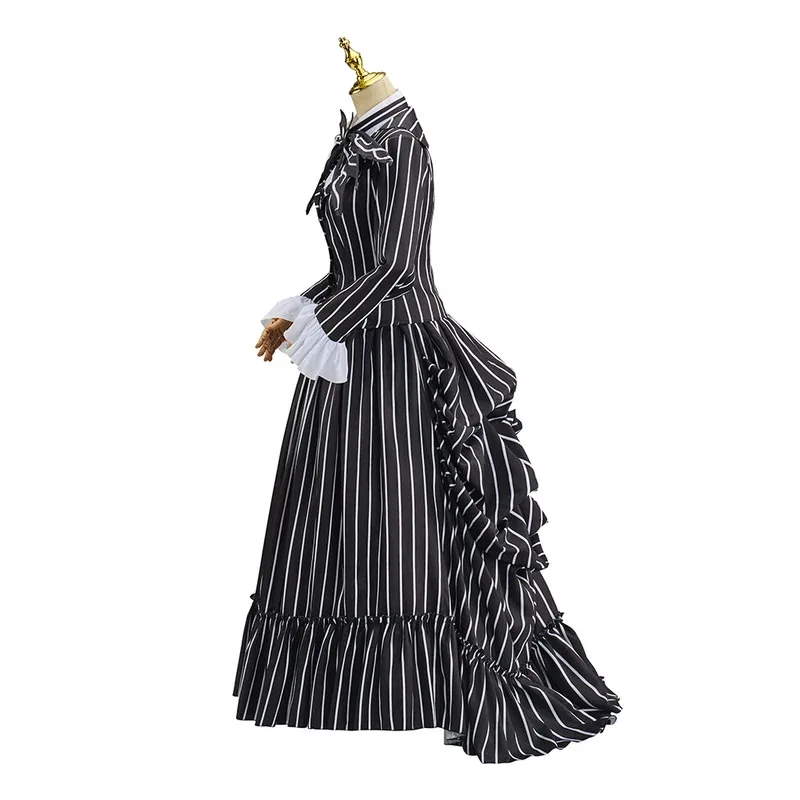Косплей @ Movie Jack Косплей Костюм Скеллингтона женский готический стимпанк черное полосатое платье в стиле рококо Хэллоуин Рождественское бальное платьеCO Косплей @ Movie Jack Косплей Костюм Скеллингтона женский готический стимпанк черное полосатое платье в стиле рококо Хэллоуин Рождественское бальное платьеCO
