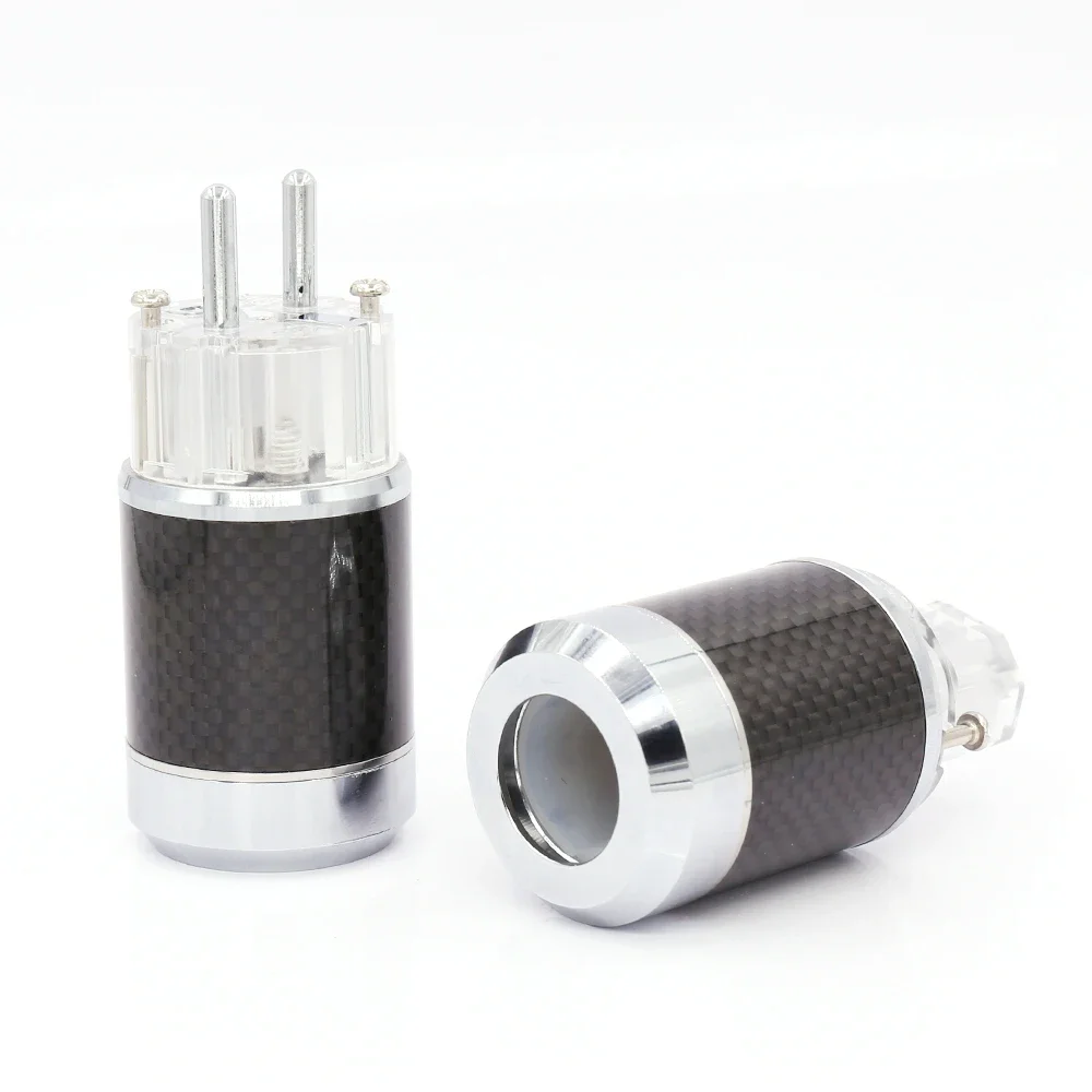 One Pair HiFi Carbon Fiber Rhodium Plated EU Schuko Power Plug Male Female Power Connector for audiophile diy cable