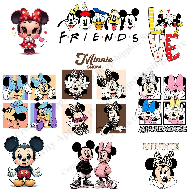 Leopard Mickey Minnie Mouse DIY Heat Transfer Patches for Women Clothing Ironing Stickers Minnie T-shirt Hoodie Clothes Decor