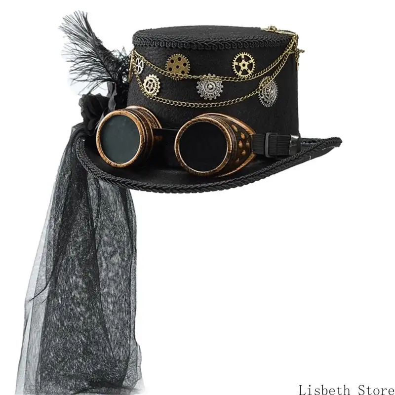 

124A Шляпа в стиле стимпанк с темной серией цветов и вуали для театральных представлений, головных уборов для вечеринок на