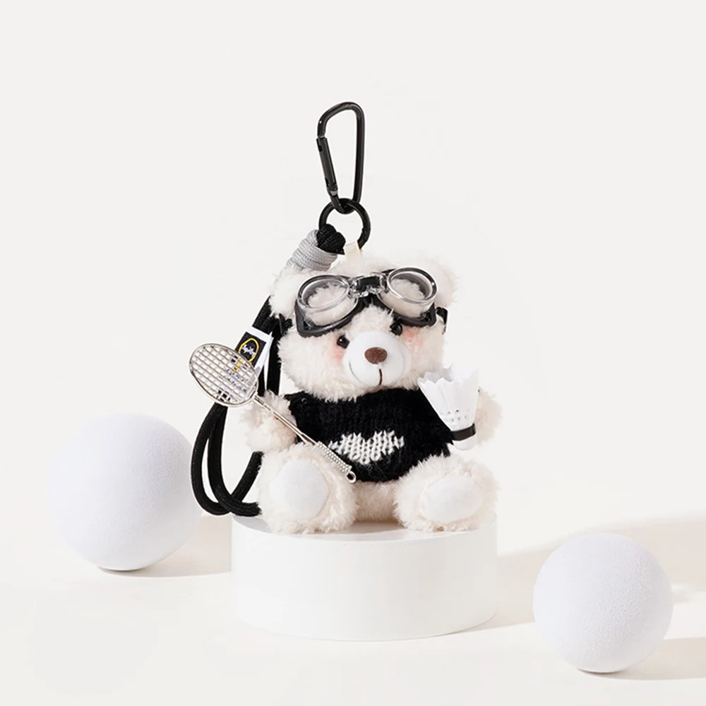 Creative Plush Badminton Bear  Cartoon Soft Bag  with Sunglasses Hanging  Car Key Ring Bag Accessories