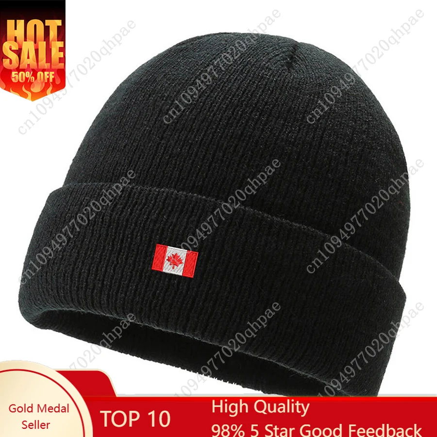 Unisex Beanies Embroidered Canada flags Knitted hats Custom Text Winter thick caps Men Women Female Caps Warmer Bonnet hat