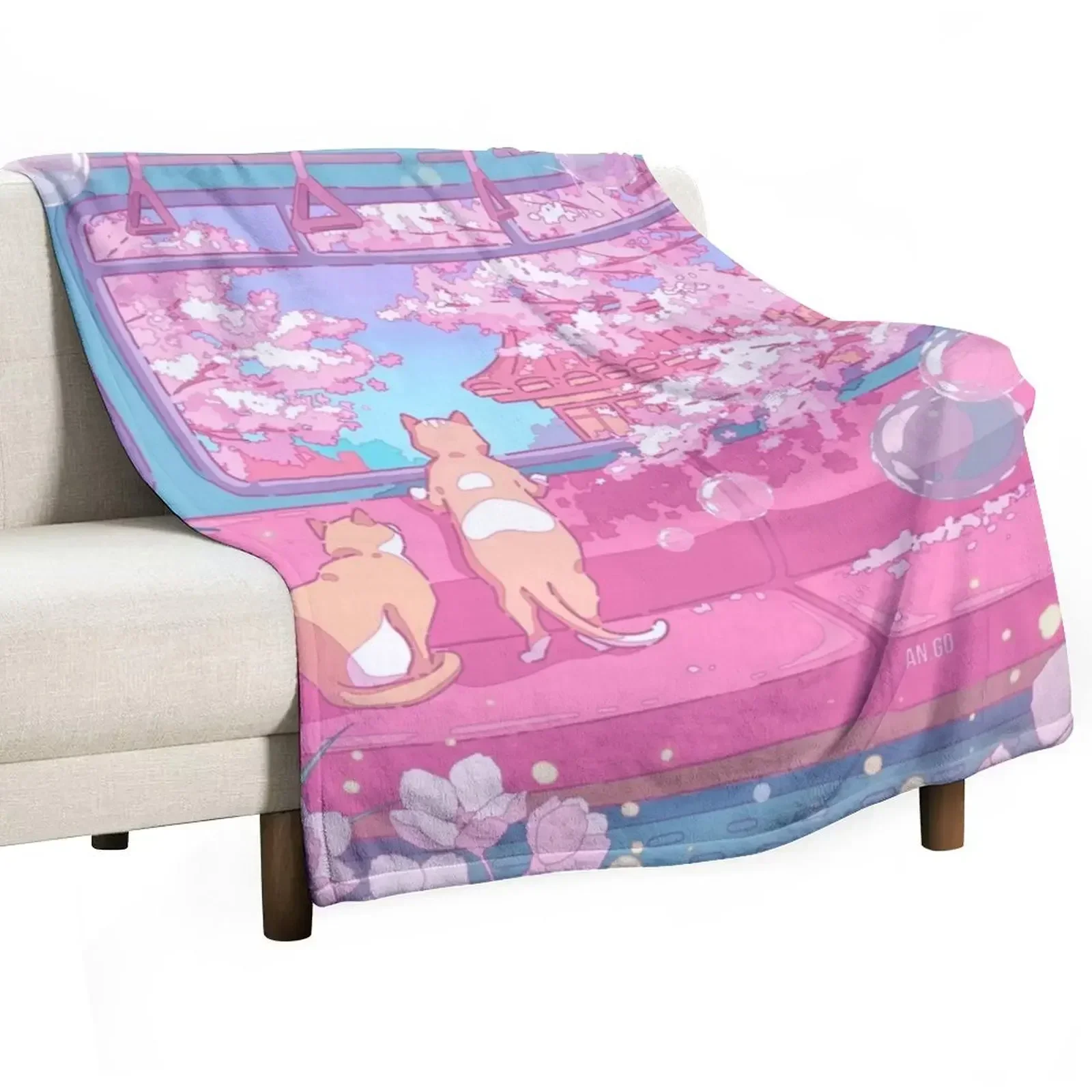 The cute cats on the train (soft colors) Throw Blanket Furry Bed covers Soft Beds sofa bed Soft Plaid Blankets
