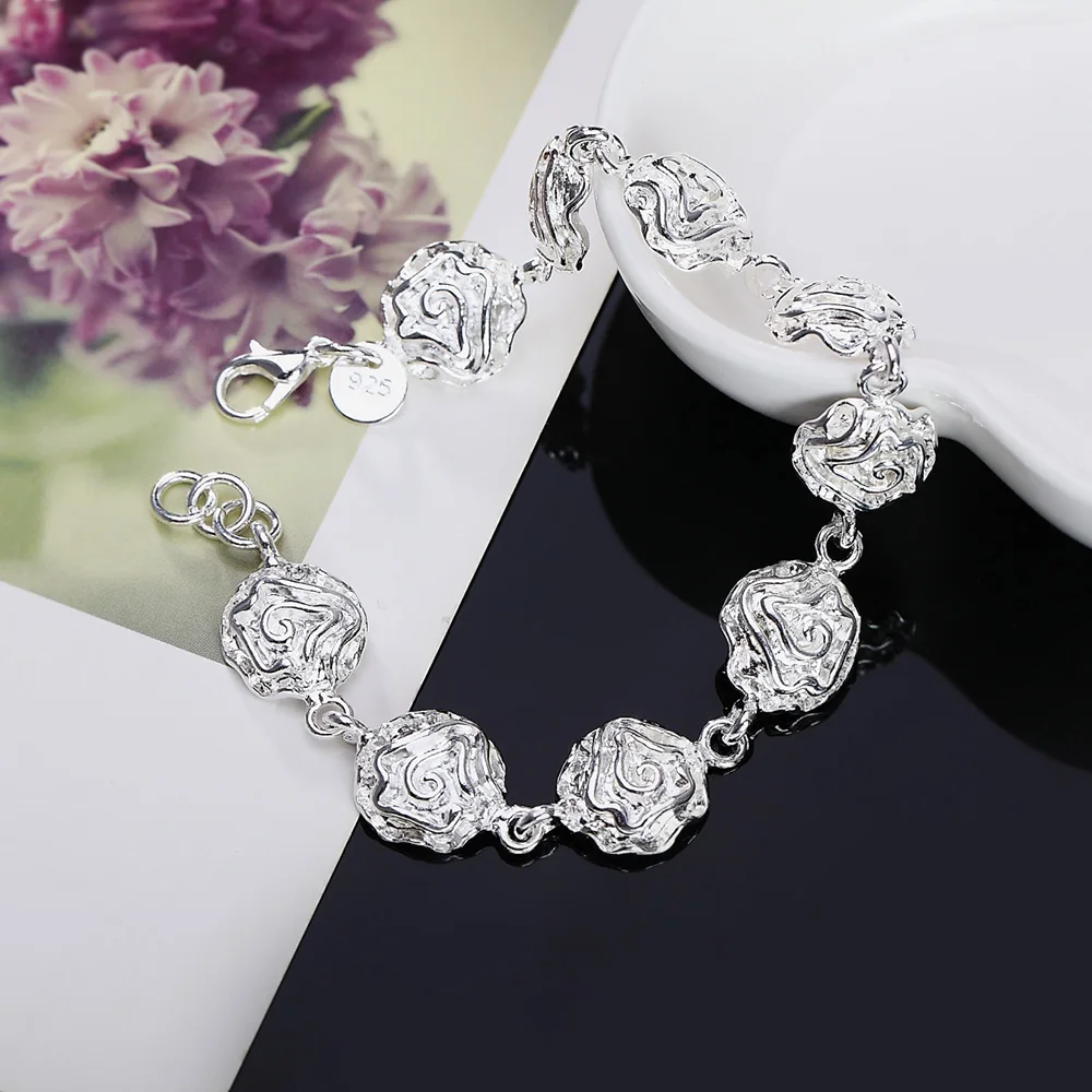 High Quality Hot Sale 925 Sterling Silver Rose Flower Bracelet For Women Wedding Engagement Party Fashion Jewelry Party Gifts