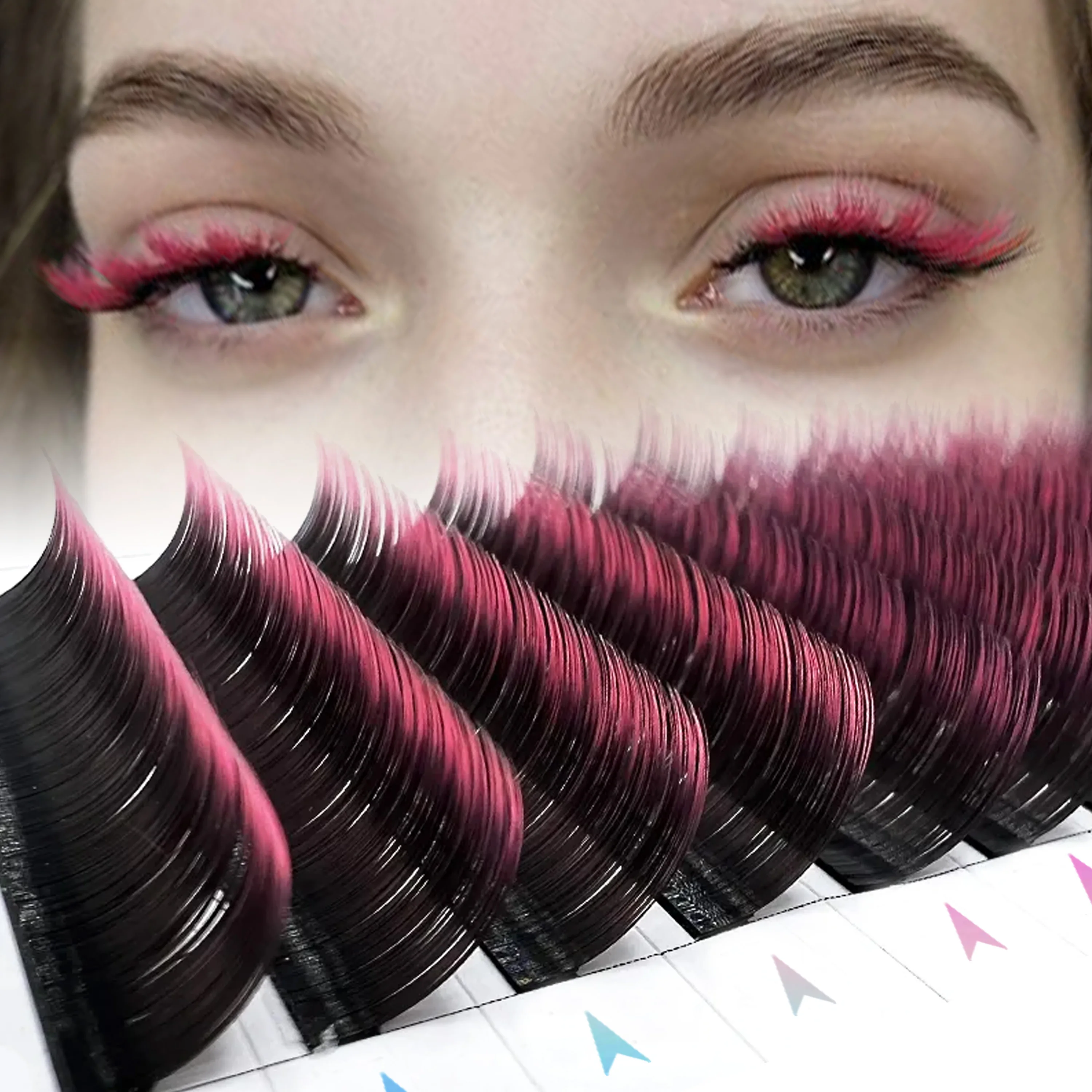 Ombre Rosa Rosso Blu Viola Mix Vassoi Ciglia colorate Ciglia individuali Estensioni ciglia mega russe naturali Colorate
