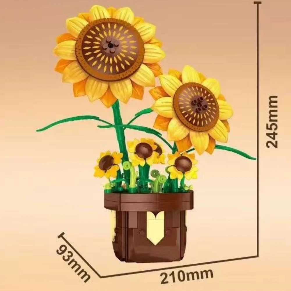 MOC Sunflower Lily Rose Potted Flower Plant Building Blocks Set Perfect Ornament Toys For Children Birthday Holiday Special Gift