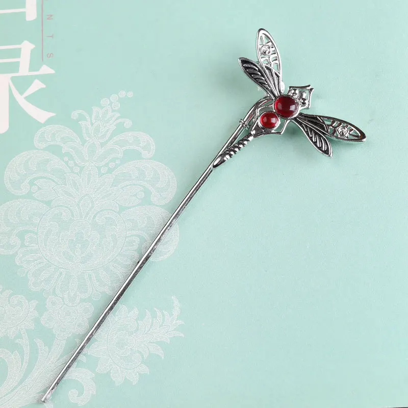 Court style 925 silver dragonfly tiara classic chinese style light luxury hair jewelry inlaid natural red chalcedony accessories