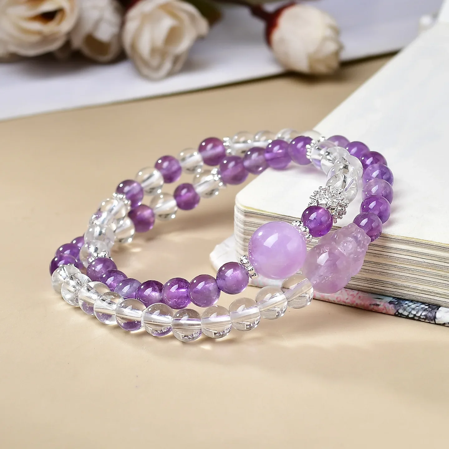

Natural Amethyst Pixiu Double Circle Bracelet Women's Light Luxury Fashion Lucky Bracelet, Jewelry, Gifts