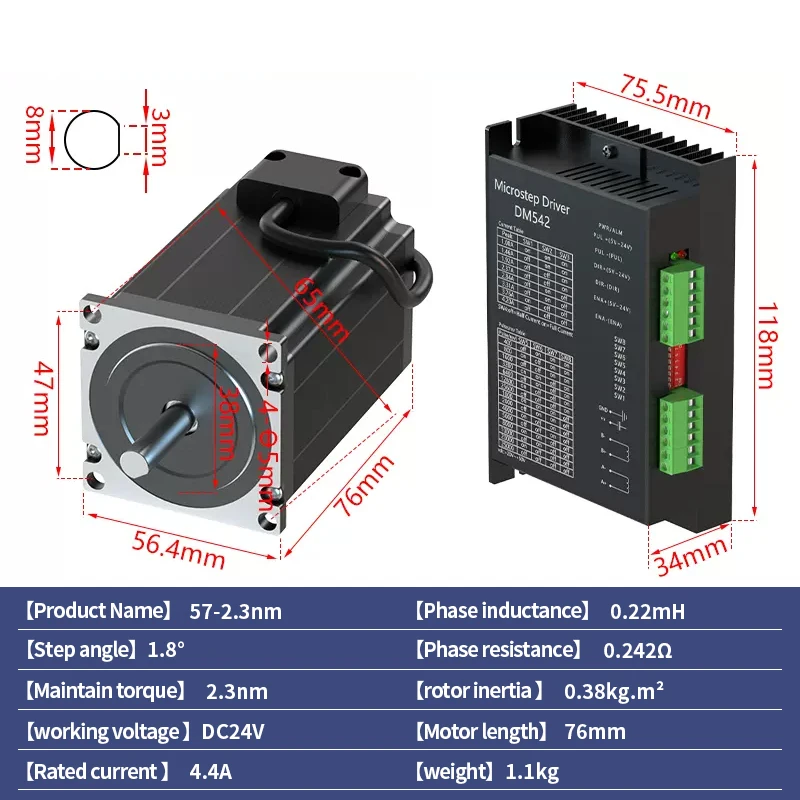 KYDCN 3Pcs Nema23 57HS76 2.3Nm Stepper Motor Kit+DM542 Driver+Mach3 Interface Board + 120W24V Power Supply For CNC engraving