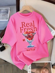 Real Fresh Cherry Fruit Cup Design Tee Shirts Female Comfortable Cotton T Shirt Fashion Casual Clothes Soft Street Short Sleeve