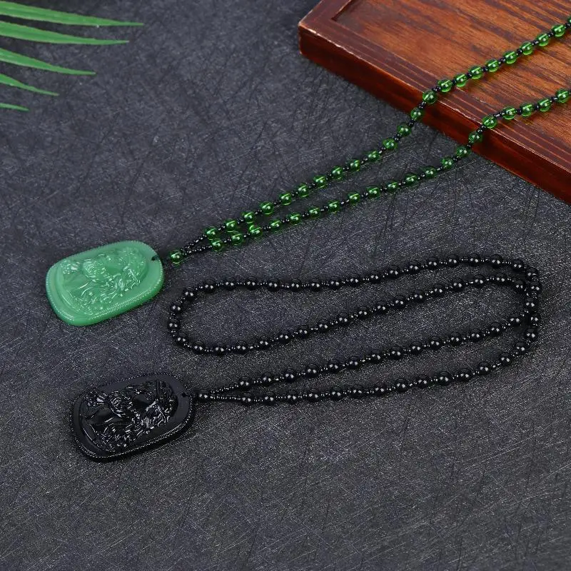 Classic Green Faux Jade Religious Statue  Necklace  Church Souvenir Daily Wear Prayer Ornament Gift