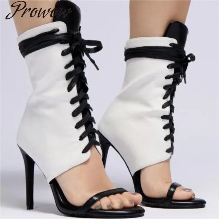 

HAot Selling stiletto fashion straps black and white with open-toed high-heeled women's shoes Women