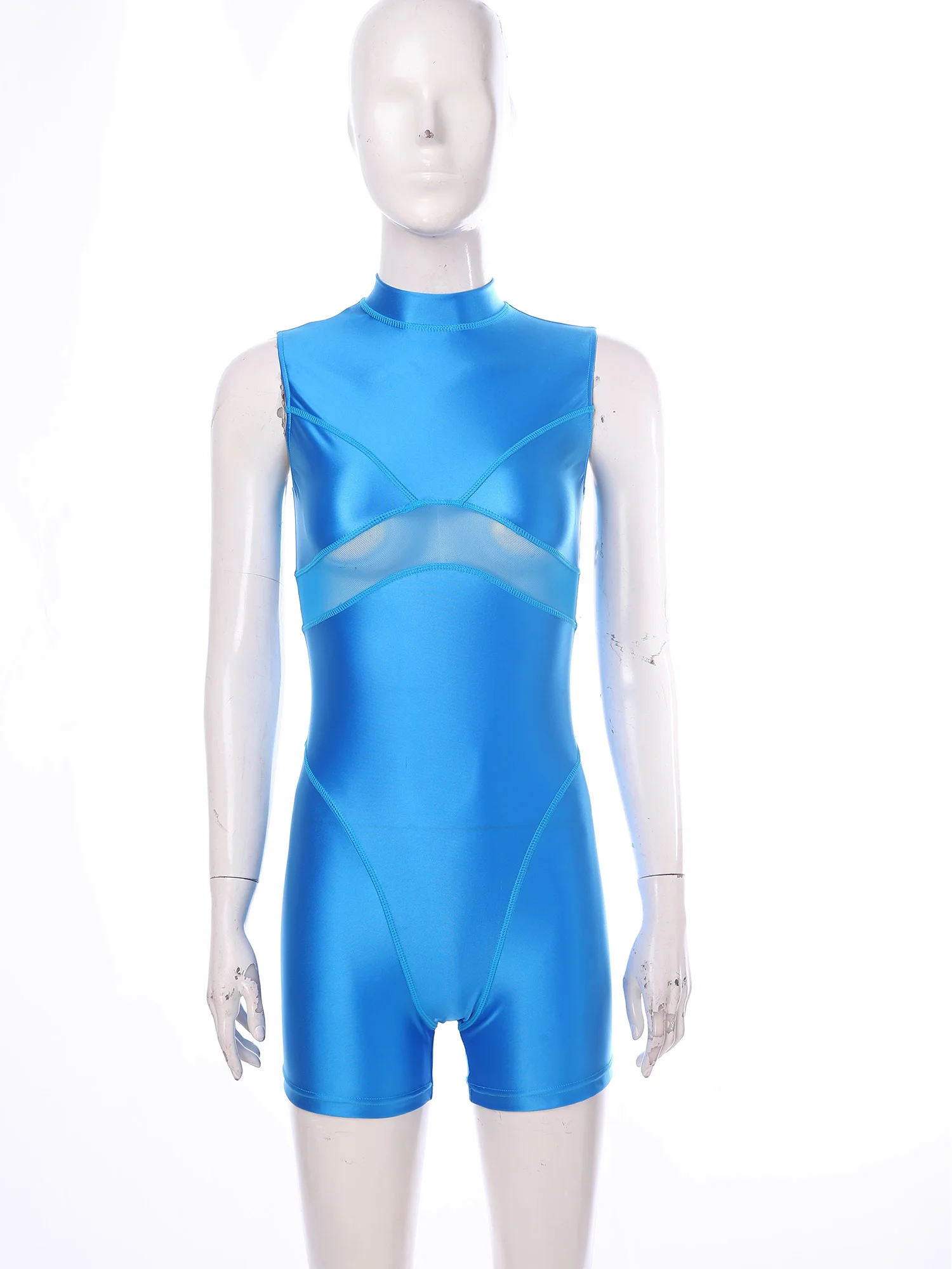 Shiny Glossy One Piece Swimsuit Catsuit Jumpsuit Women Sexy Slim Fit Elastic Romper Playsuit Overall Swimwear Yoga Sportswear