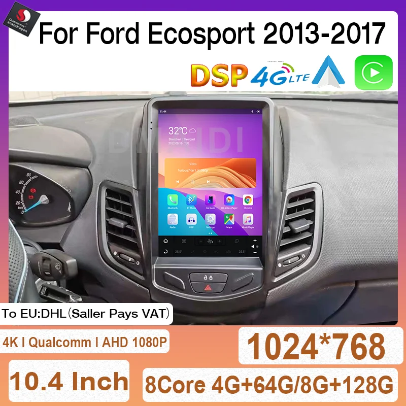 

Snapdragon Multimedia Video Player 10.4" Android 11 Car Radio GPS For Ford EcoSport Eco Sport 2013-2017 Carplay Auto DSP Stereo