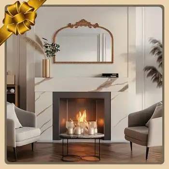 經典復古家居裝飾,24英寸 x 34英寸金色傳統拱形裝飾鏡,設計成可倚靠在牆上,增添立體感。 8 最佳銷售 美學之鏡 - №6