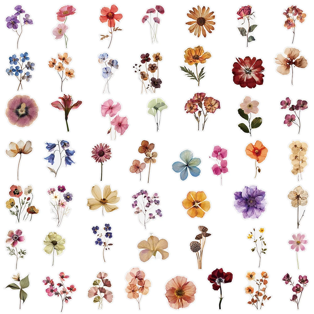 10/30/50pcs Vintage Fleur Flétri Autocollants Esthétiques Transparent PET Graffiti Autocollants Bagages Ordinateur Portable Téléphone Autocollant Étanche