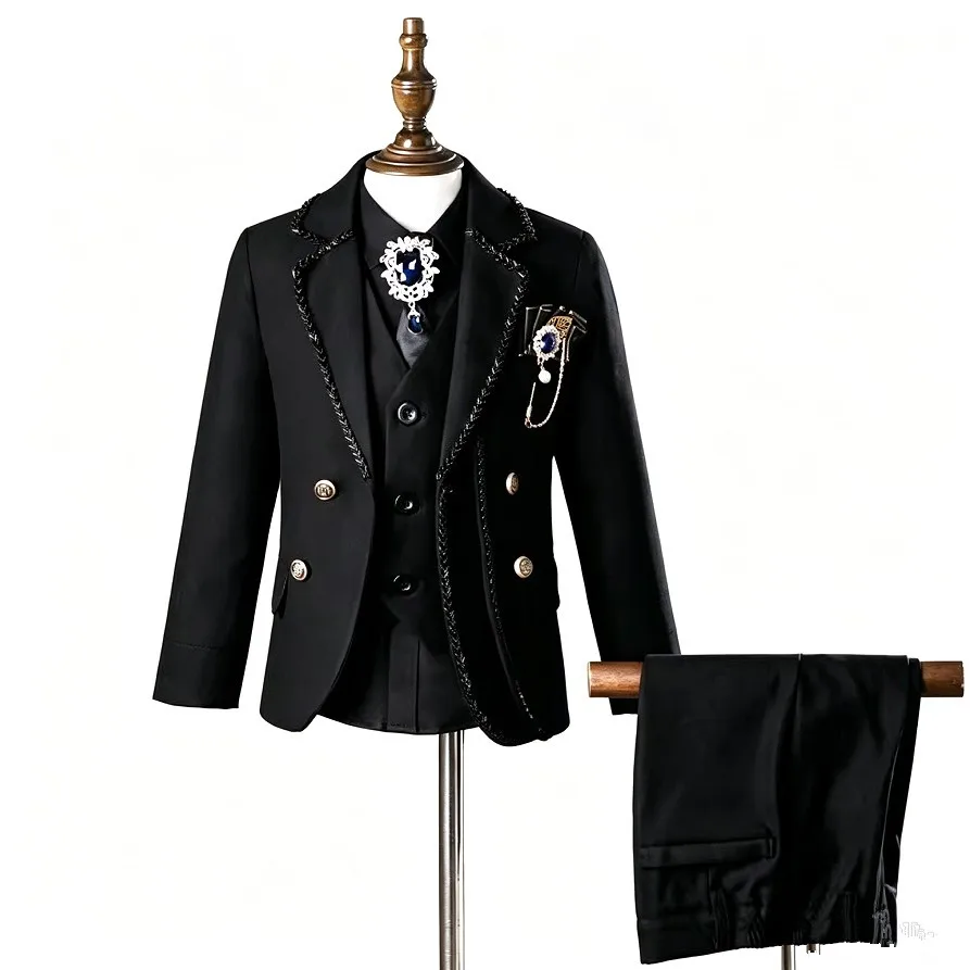 6PCS Children's Suits Wedding Birthday Baptism Party Piano Performance Costume Easter Eid Boys Host Blazer Sets A4793