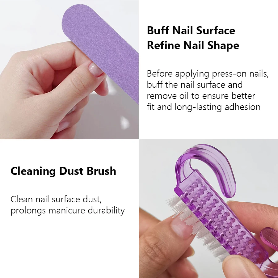 1/3/5 Set Press On Nails Prep Kit mit Nagelfeile Puffer Polierwerkzeug Nagelhautstäbchen Reinigungsbürste, Heimmaniküre Pediküre – Detail 3