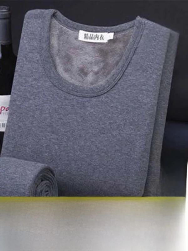 

Thickened Fleece Warmth Underwear Set for Men Casual Leisure Thermal Base Layer Long Sleeve round Neck Single Layer Polyester