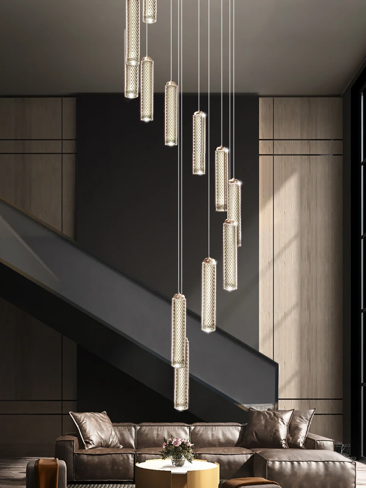 Modern Luxury Long Chandelier Staircase Living Room Villa Crystal Decorative Chandelier Chandelier Pendants for Stair Case