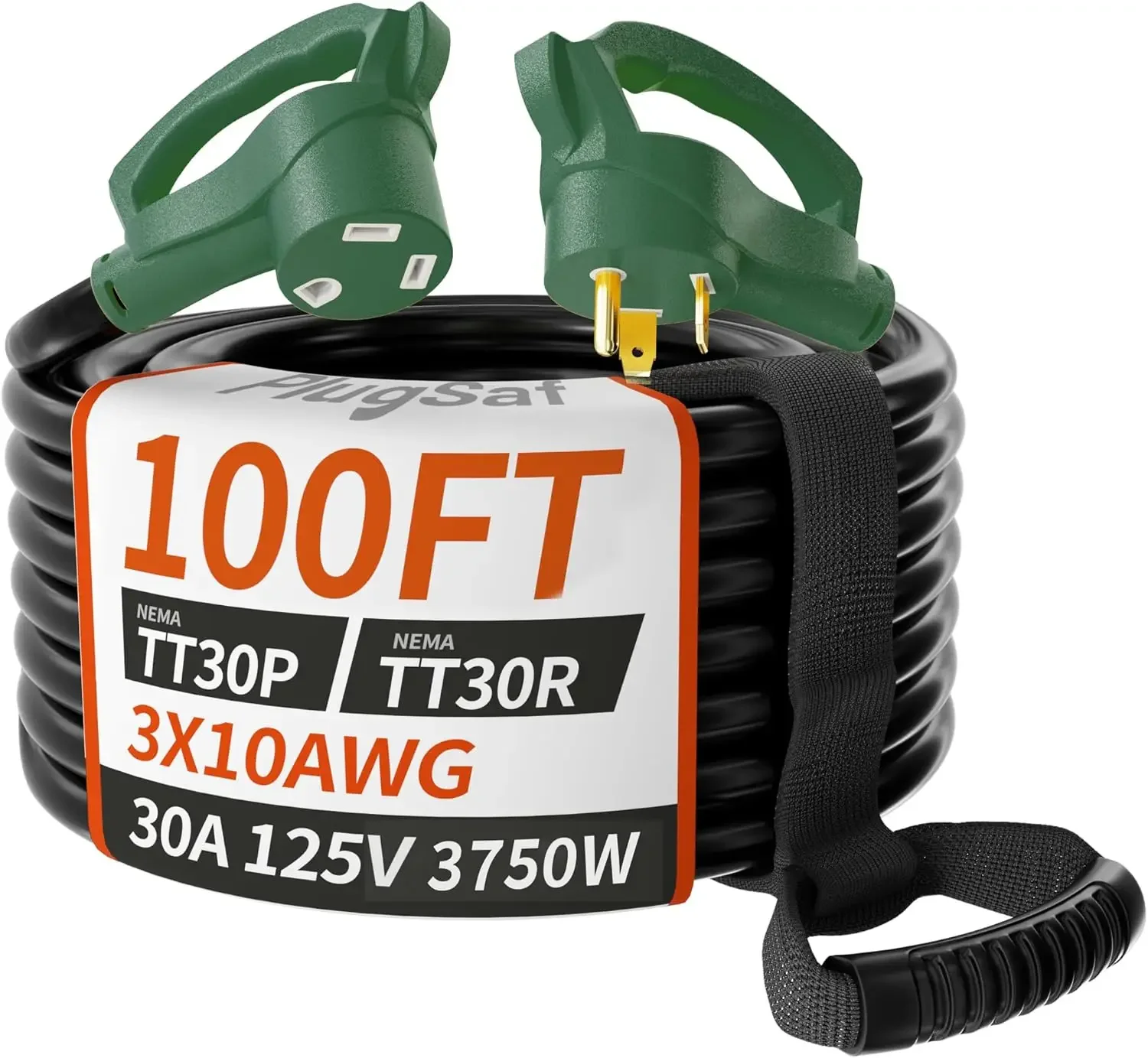 USA Stock 100 Ft 30 Amp Rv Extension Cord Outdoor, 10Awg 125V 3125W Stw Green | Nema Tt-30P/R, Flexible Heavy Duty 100 Foot Wate