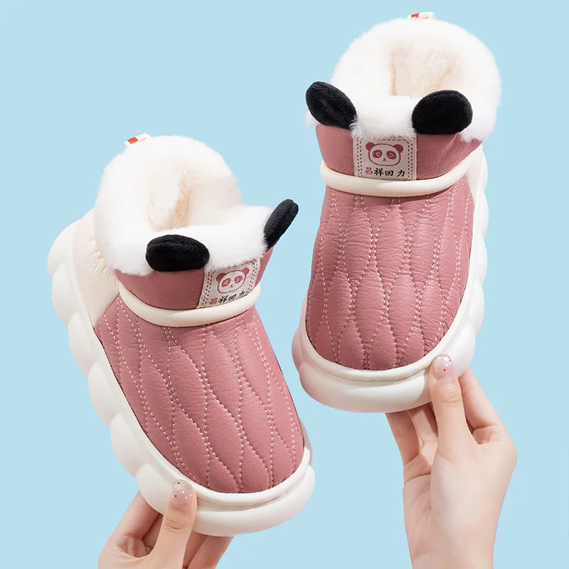 new fashion winter waterproof non-slip warm children's cover heel fluffy slippers boy girls parent-child  home cotton shoes