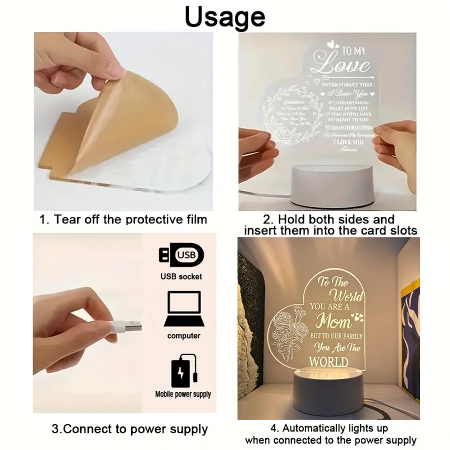 3D Mother English love night light, ห้องและห้องนั่งเล่นโคมไฟตกแต่ง, ของขวัญวันหยุด, ปรับสีได้