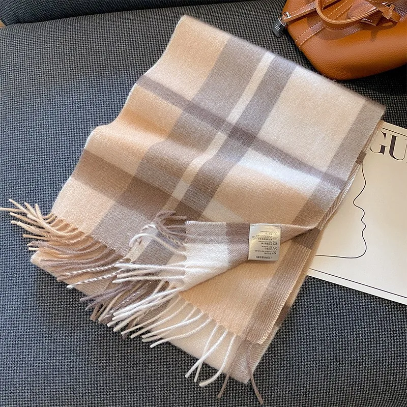 100% Wool Luxury Brands Classic England Style Women Scarf Fashion Stripe Plaid Scarves Tassel Shawls Pashmina Lady Wrap 32*180cm