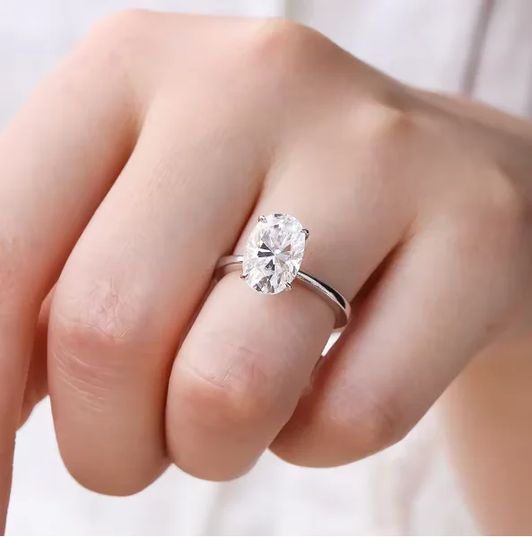 18k Plated 2/3ct Moissanite Diamond Ring for Women Oval Fancy Cut Bridal Sets Solitaire Wedding Promise Band 925 Silver Jewelry