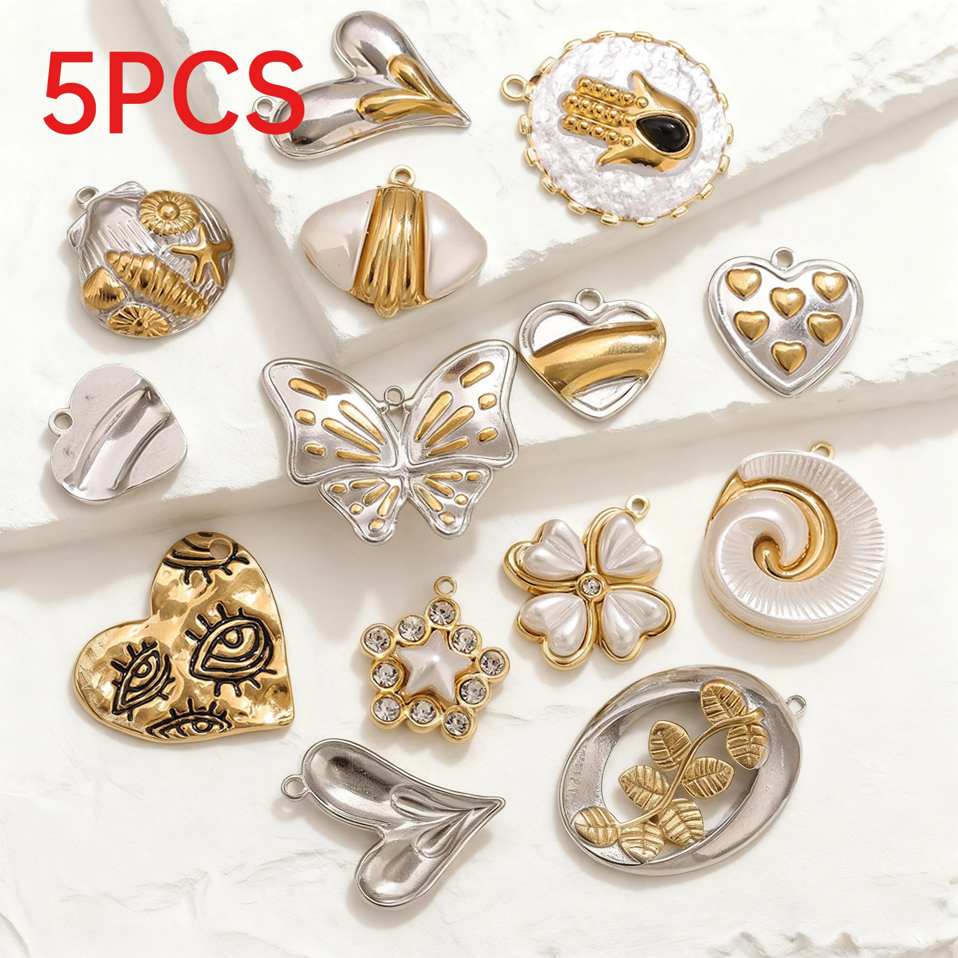 

5Pcs Retro Dual Color Heart Butterfly Leaf Charms Multi Shape Pendants For DIY Handmade Earring Bracelet Accessories