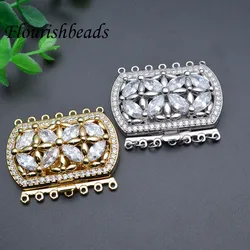 3pc Luxury Multiple Rows Gold Silver Gun Metal Color CZ Paved Rectangle Box Clasps for 7 Rows Necklace Jewelry Making