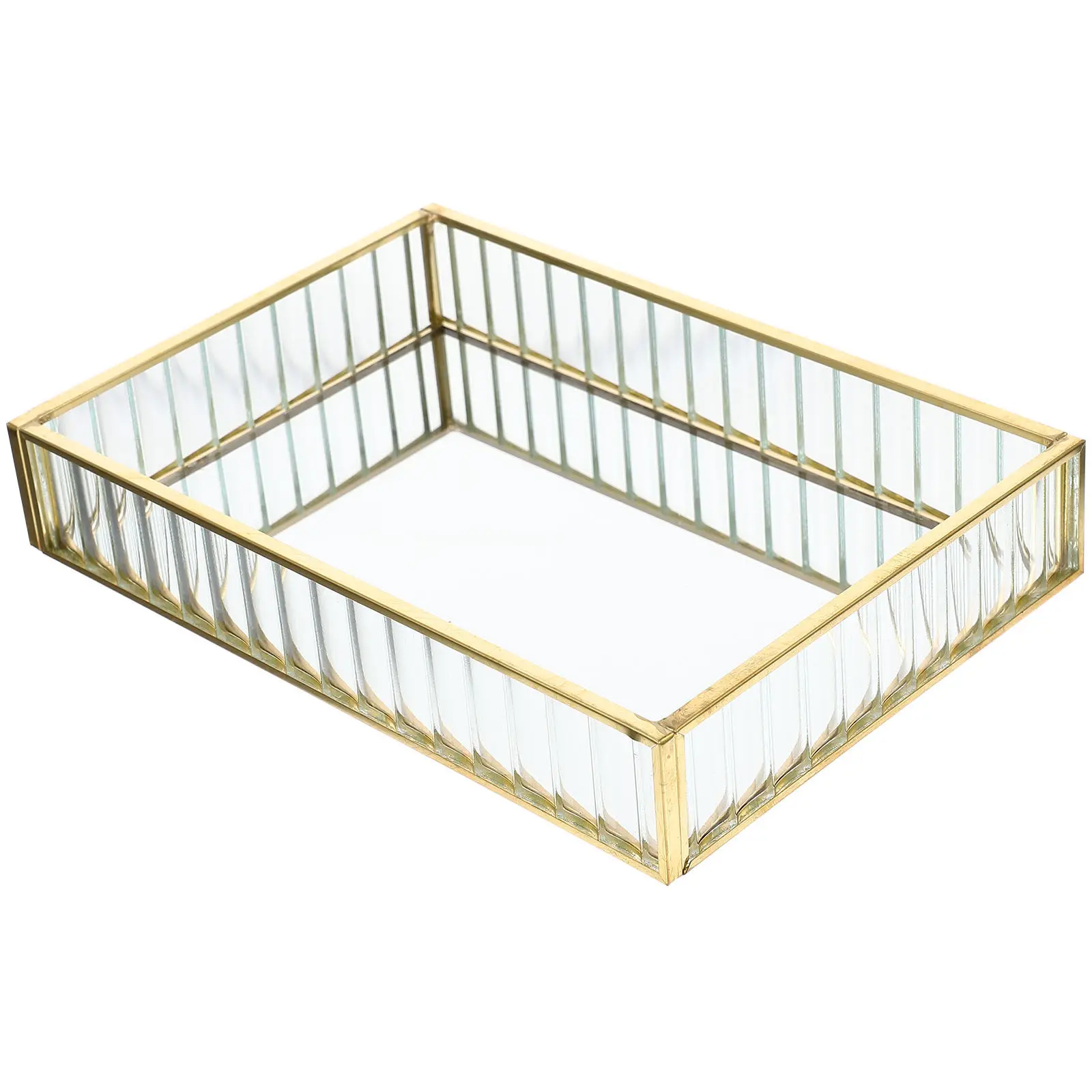

Professional Stripe Glass Jewelry Storage Tray Elegant Alloy Frame Decorative Tray for Jewelry Organization Ring Dish Earring
