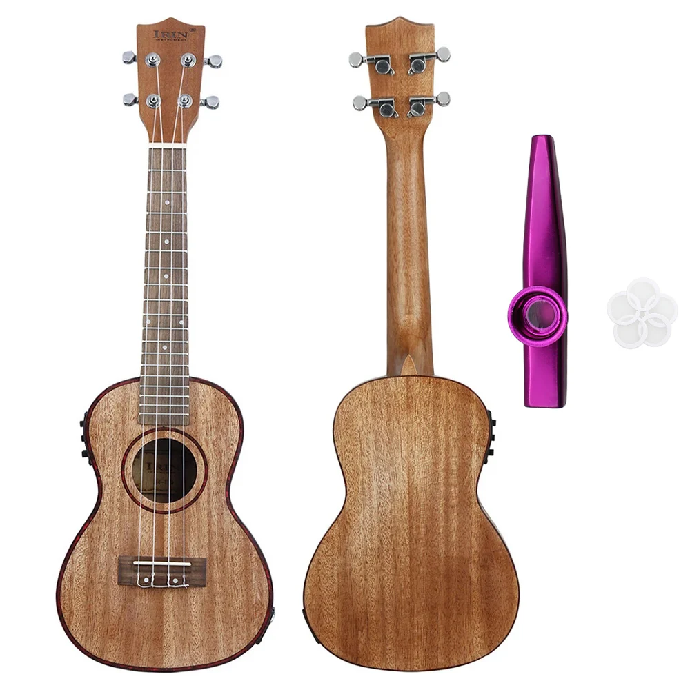 24 Inch Ukulele Hawaiian Guitar Sapele Electric Guitarra Ukulele 4 Strings Ukulele with Tuner Strap Capo Strings Parts