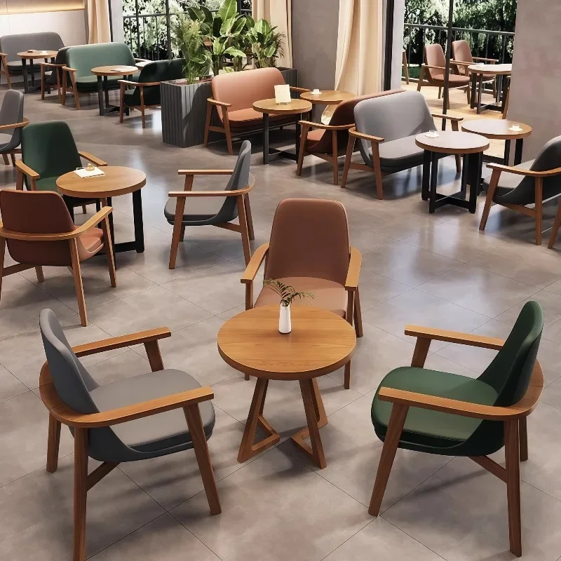 Nordic cafe sofa commercial lounge area negotiation book bar catering shop dessert milk tea shop leisure solid wood tables and c