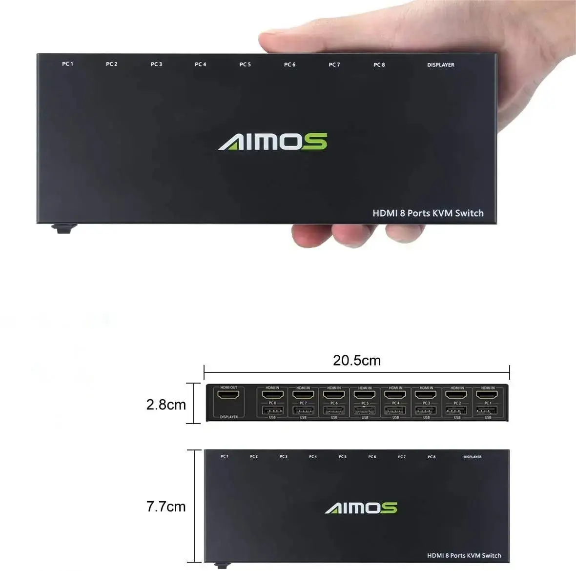 Aimos HDMI KVM Switch, สวิตช์8 in 1 OUT คีย์บอร์ดเมาส์ตัวสลับสัญญาณ HDMI 4K @ 30Hz สำหรับแล็ปท็อปพีซี PS4 Xbox