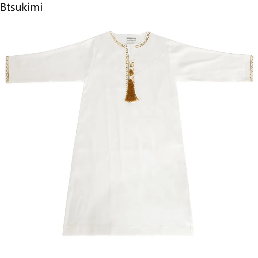 2025Muslim Kids Jubba Thobe Long Sleeve Embroidery Abaya Fashion Dress Caftan Children Kaftan Arab Islamic Clothing Ramadan Robe