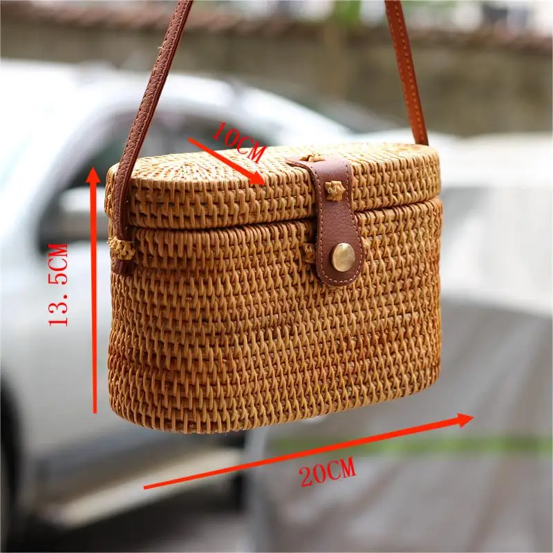 

Circular Handwoven Women's Satchel Mini Beach Bag Retro Plain Nurse Bag Artistic Crossbody Bag