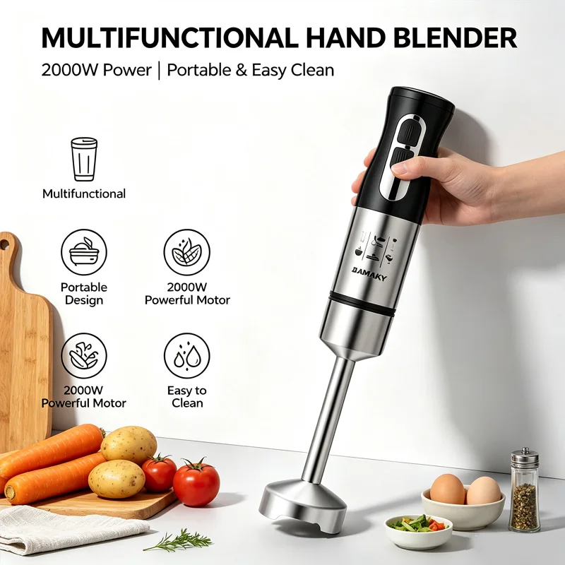 Nowy, ulepszony blender ręczny o mocy 2000W, wielofunkcyjny przenośny mikser zanurzeniowy, sokowirówka do kuchni domowej i urządzenie do przygotowywania jedzenia dla niemowląt, 220V