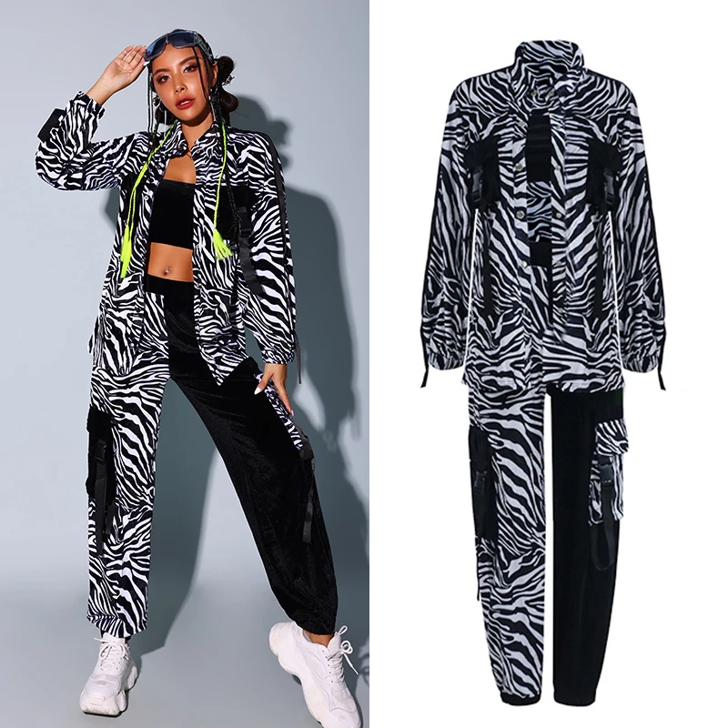 

2024 Jazz Dance Costumes For Women Zebra Stripes Hiphop Suit Girls Group Nightclub Bar Dj Performance Stage Clothing DQS5625