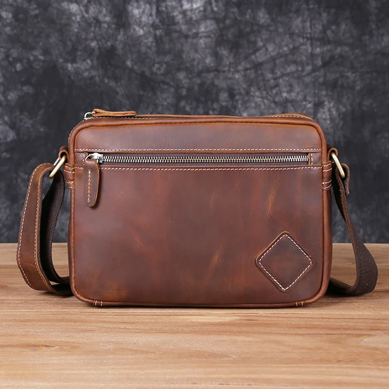 Men's Shoulder Bag Leather Crossbody Bag Top Layer Cowhide Retro Crossbody Bag Crazy Horse Leather Cross Messenger Bag Backpack